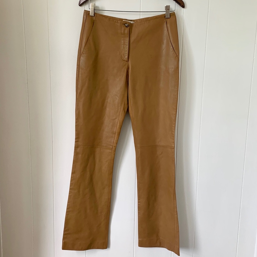 Prada Cognac Tan Lambskin Leather Pants Italy 40